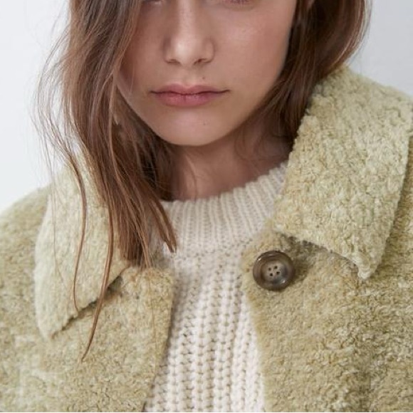 Zara fleece overshirt cream teddy button-up jacket - Picture 7 of 14